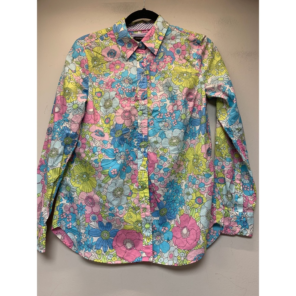 Talbots Button Down Shirt Womens XS Multicolor Floral Cotton Long Sleeve Top
